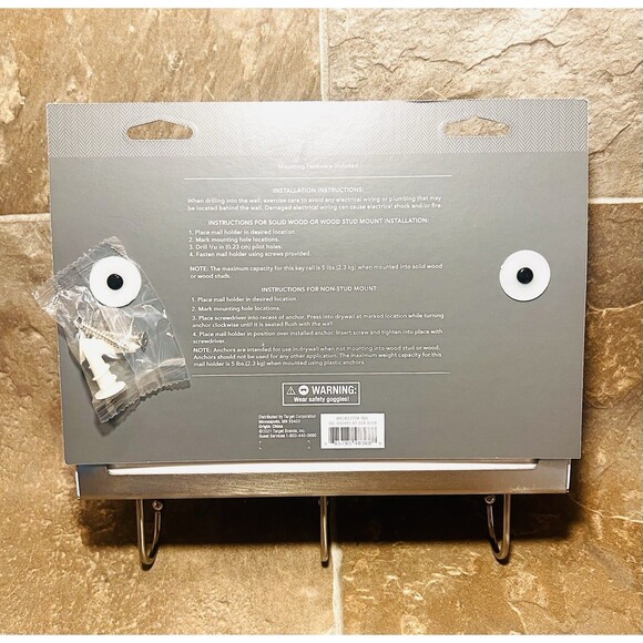 Threshold Classic Mail Holder w/Key Hooks- White/Satin Nickel NEW - Picture 5 of 5